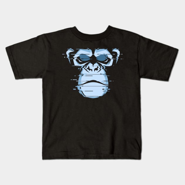 glitch chimpanzee head Kids T-Shirt by Mako Design 